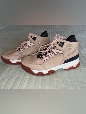 Timberland Pink Nubuck Ankle Booties with Brown Outsole